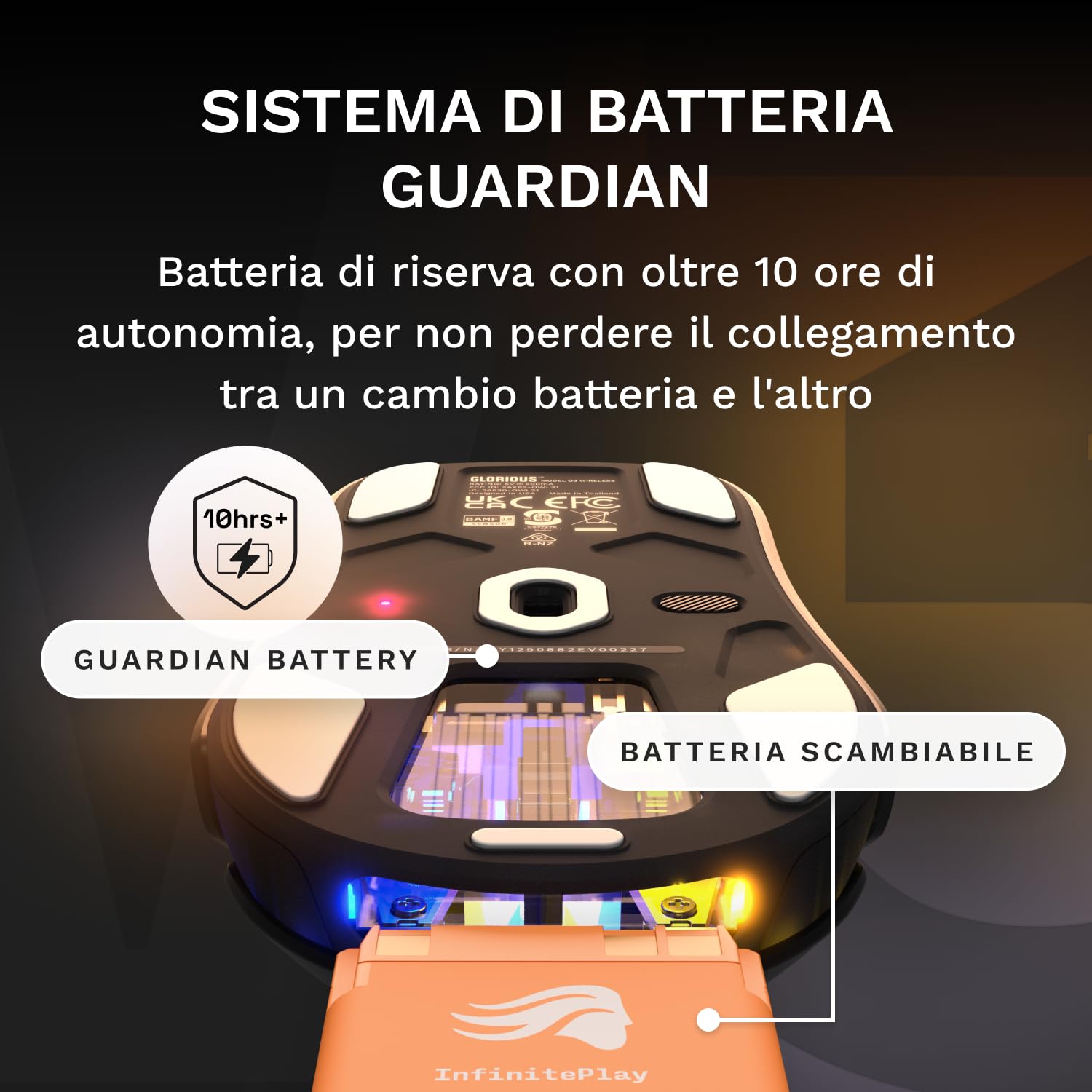 GLORIOUS Gaming - Model O3 Mouse da Gaming Wireless: batterie sostituibili InfinitePlay, Polling da 8k, Switch ottici da 130 Milioni di clic, Ultraleggero (66 g), sensore Ottico 30K DPI, RGB - Nero