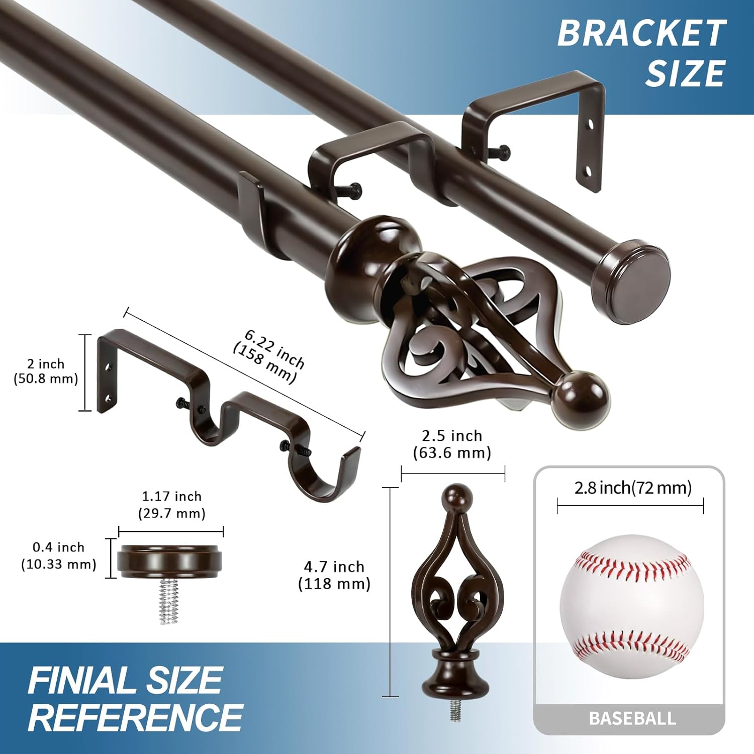 Urbanest Portia Flat Button 1" 3/4" Double Drapery Curtain Window Rod Set - 84" to 120", Bronze