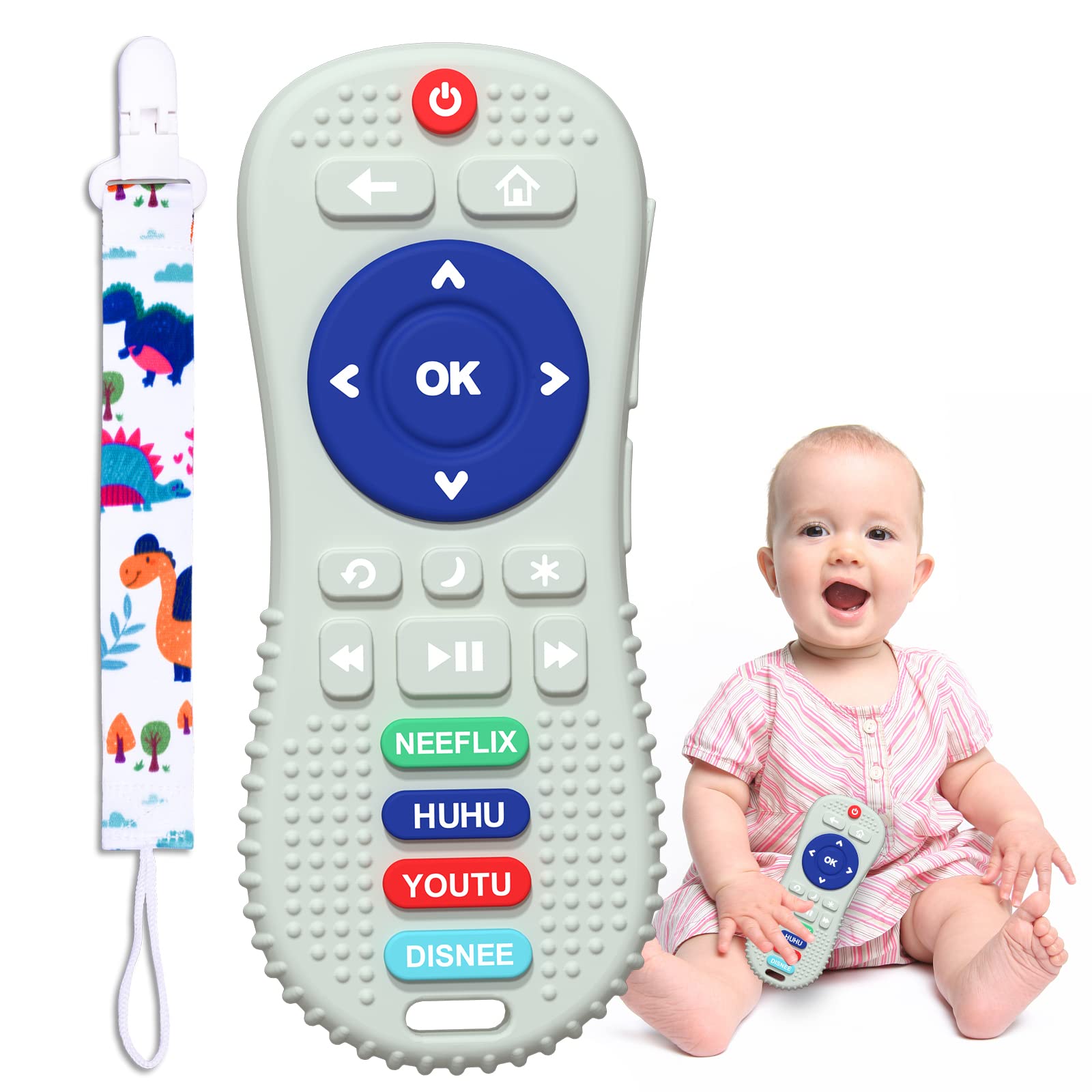 Mgtfbg Soft Silicone Teething Toys, Teether Toy for Babies 6-12 Months, Cute Remote Control Shape Teething Toys, Boys Girls Baby Molar Teether Chew Toys Set Gift?Grey?