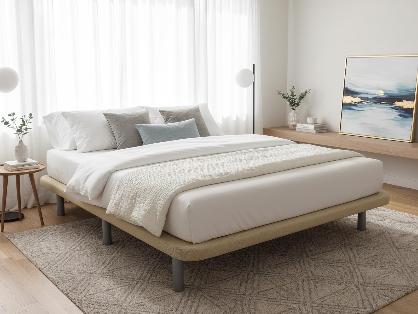 mattfy - Base Tapizada 3D Extra Reforzada, Gran Estabilidad, con Barras de Refuerzo y 6 Patas metálicas roscadas de 25cm, 105x190, Beige