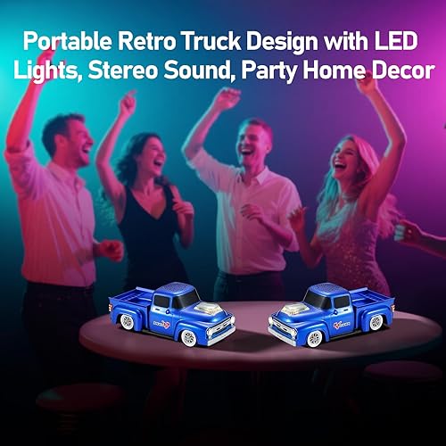 Miniatura 4 de Altavoz Bluetooth retro para auto, altavoces Bluetooth portátiles con radio FM, emparejamiento estéreo TWS, luces LED de fiesta, reproducción