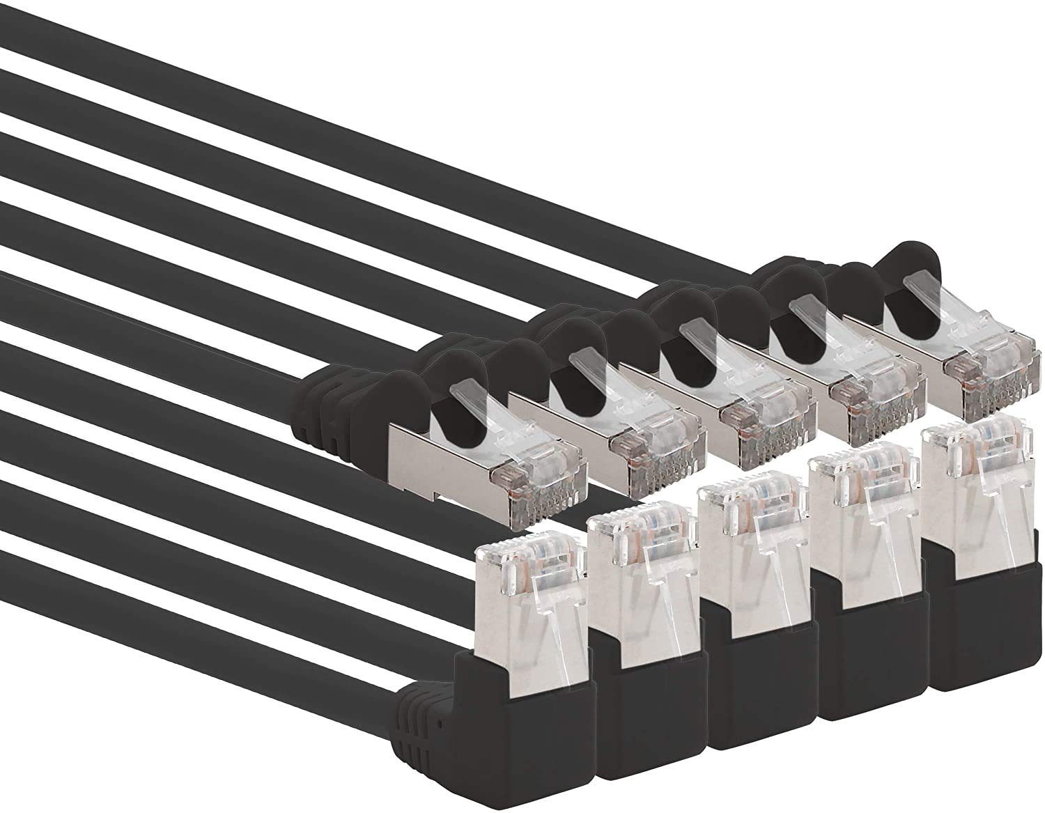 1aTTack.de 366256 Cat.6 Netzwerkkabel Winkel 90 Grad 7,5m - schwarz - 5 Stück - Cat6 Patchkabel (SFTP PIMF) 1000Mbit/s Rj 45 Stecker - 5 x 7,5m Meter schwarz