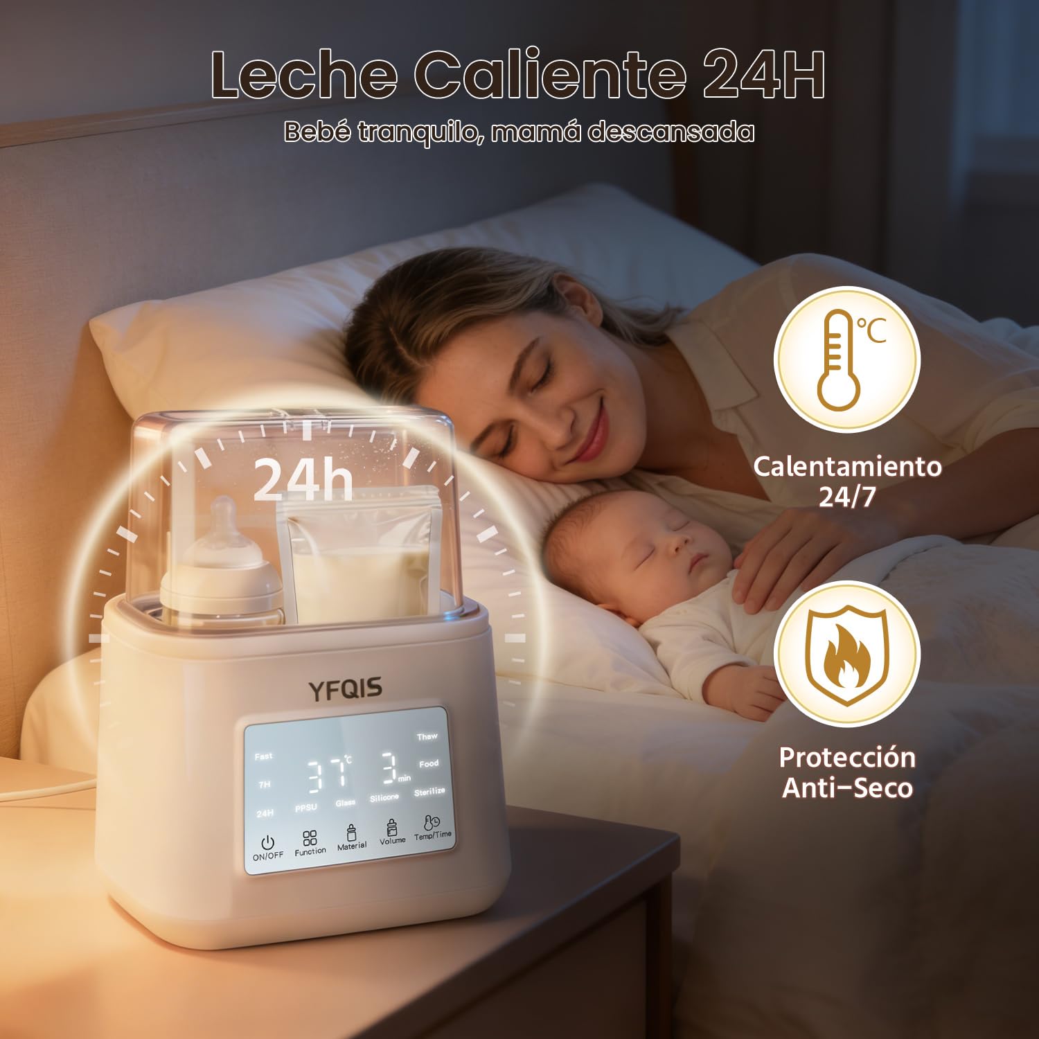 Calienta Biberones Doble, 10 en 1 Esterilizador Biberones, Calienta/Descongela Leche Materna y Purés, Control Preciso de Temperatura, con Pantalla LCD, Temporizador, Apagado Automático (Blanco)
