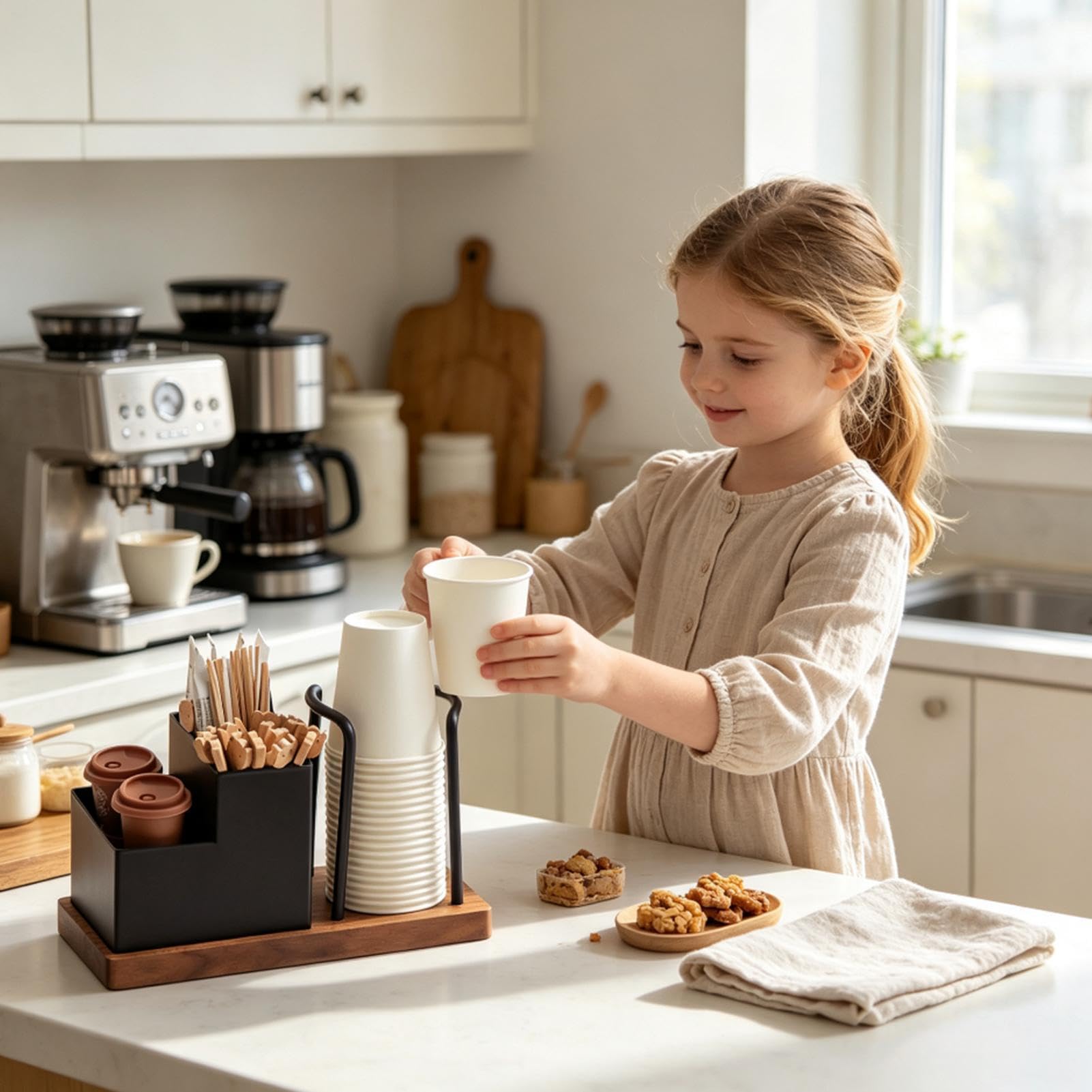 Portabicchieri E Coperchio Con Base In Legno, Organizzatore Di Stoccaggio