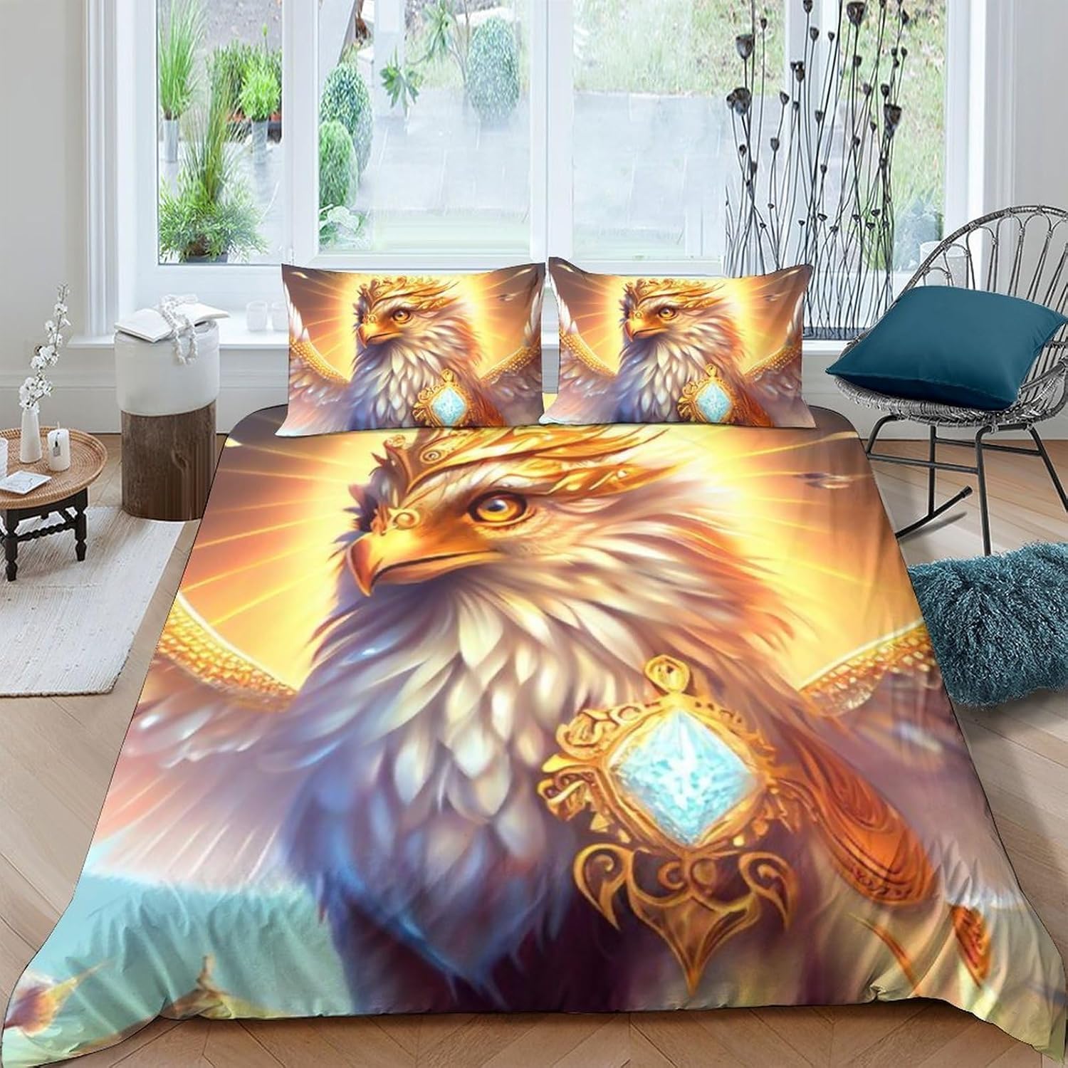 Housse de couette aigle microfiche 240x220 cm avec 2 taies d'oreiller