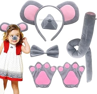Tiara Orelhas de Rato - Mouse Headband Set 3D Animal Costume | Tiara de orelhas de rato cauda nariz e gravata borboleta, fantasia de animal 3D para festa de cosplay Fovolat