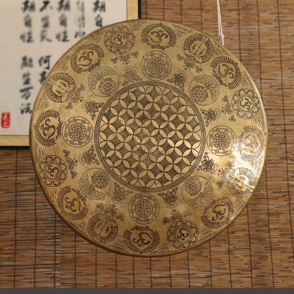 Gong Tibetano Tibetano percussioni Strumento Musicale Big Causeway Copper Sound Relax of Meditation Music Music Snaping Six Characters Mantra Planet Causeway(Color:B,Size:60cm)