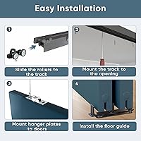 Vista 6 de JUBEST Kit de herrajes para puerta corrediza de 1,5 m de alta resistencia con tiradores de dedo, resistente pista de aluminio para sistema de 2