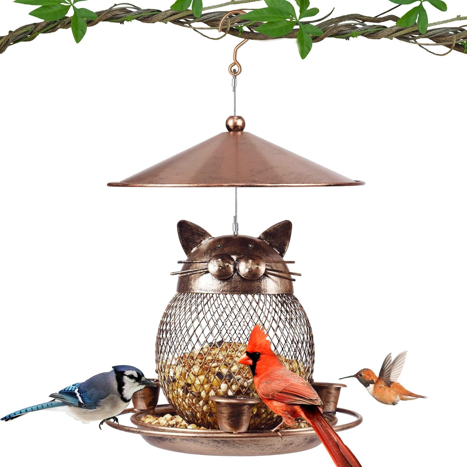 MLEPXBO Bird Feeders for Outdoors Hanging Squirrel Proof Metal Wild Bird Feeder Decoration for Hanging Outside Garden Yard with 3 Water Cups