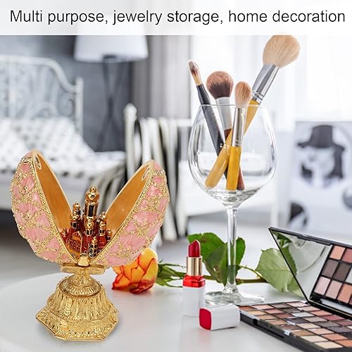 Miniatura 2 de Egg Shape Metal Jewelry Box Carved Delicate Decor Small Gifts Buckle Contained Boxes Castle Ablaze Egg Shaped Golden Edge Exquisite Furnishings