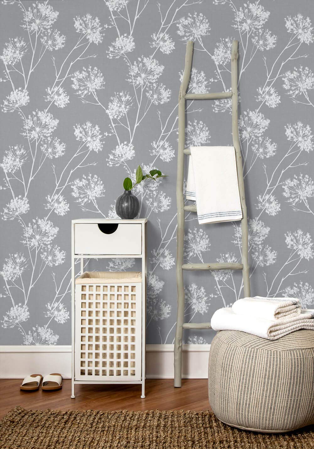 NextWall One O'Clocks Botanical Peel and Stick Wallpaper (Cove Gray