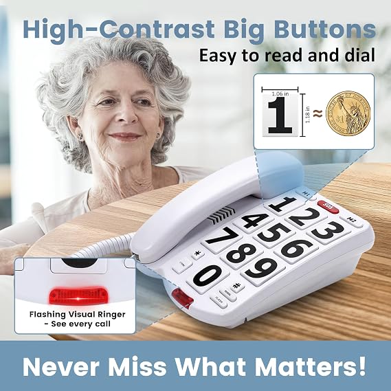 Large Button Landline Phone for Seniors - Easy-to-Dial Big Numbers
