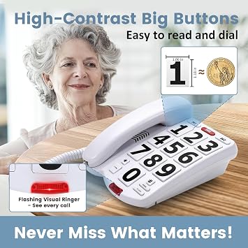 Large Button Landline Phone for Seniors - Easy-to-Dial Big Numbers