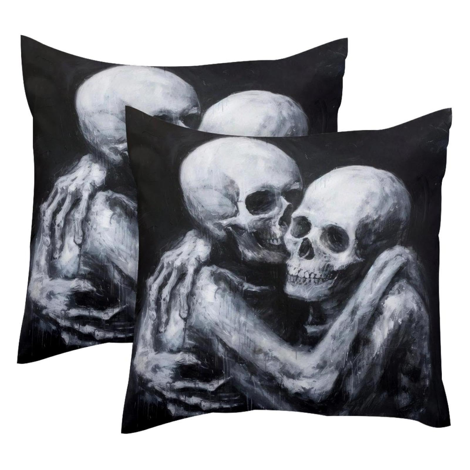 Housses de coussin en velours motif squelette noir et blanc