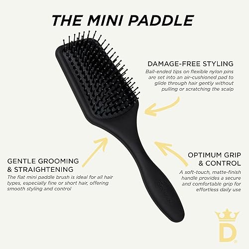 Miniatura 6 de Denman (Black) Mini Paddle Cushion Hair Brush for Blow Drying, Detangling & On the Go Travel - Comfortable Styling, Straightening & Smoothing - For