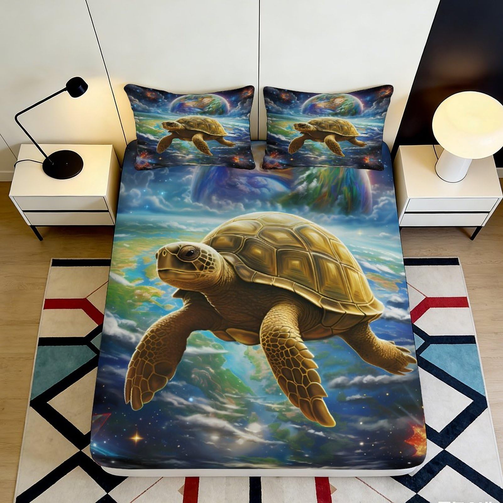 3D Printed Sea Turtle Fitted Sheet Microfiber Deep Pocket Non-Slip Ocean Mattress Fitted Cover Bedroom 200x200x25cm 90x200x25cm