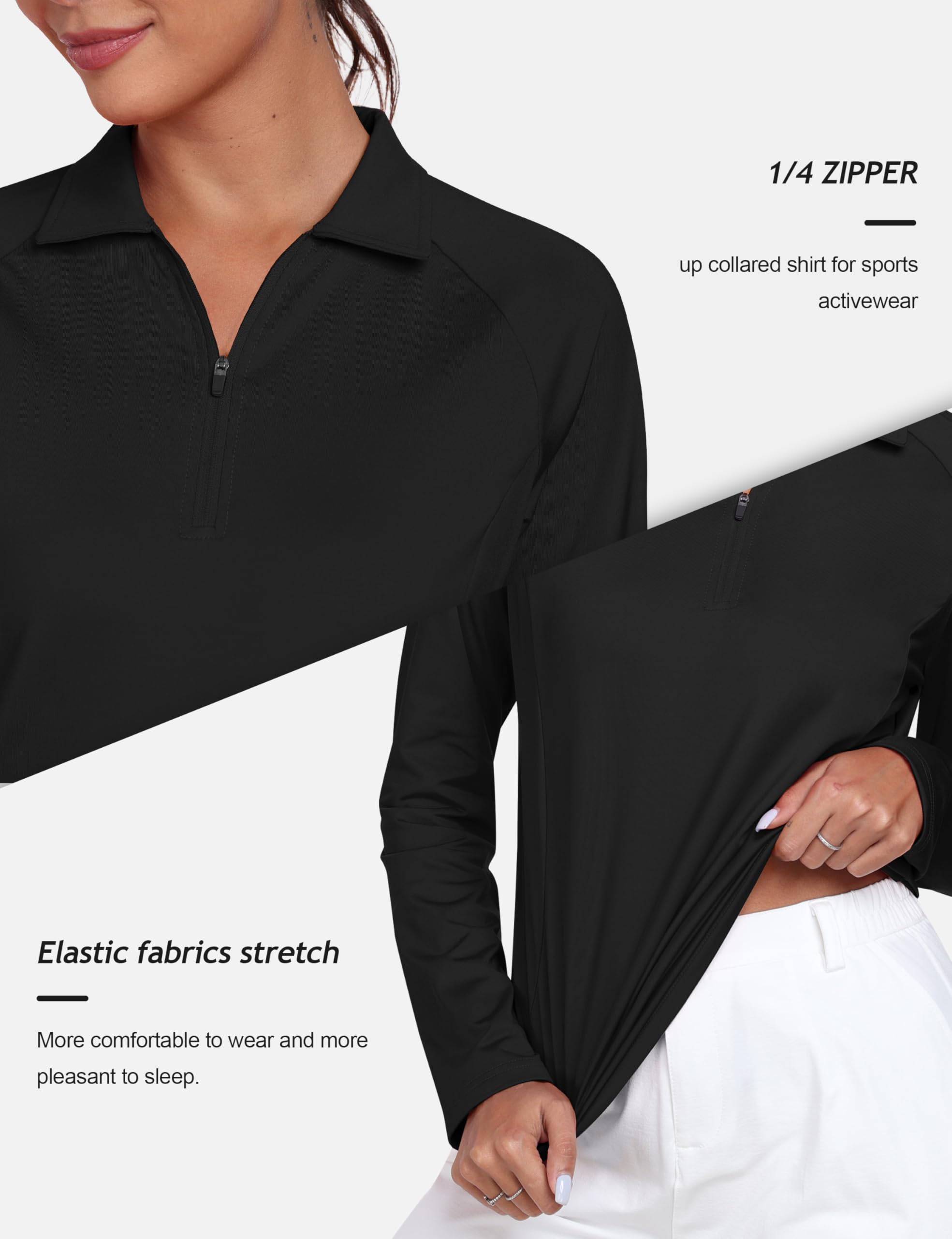 AIRIKE Camiseta polo de manga larga con cremallera para mujer, de secado rápido, cómoda, de forro polar