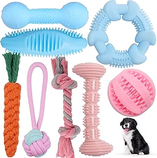 HPETHF Puppy Teething Chew Toys for Small Dog, Puppy Teething Rings Rope Durable Rubber Toy Interactive Chewers Relieve Itching Treat Ball Clean Teeth Toy 8 Pack