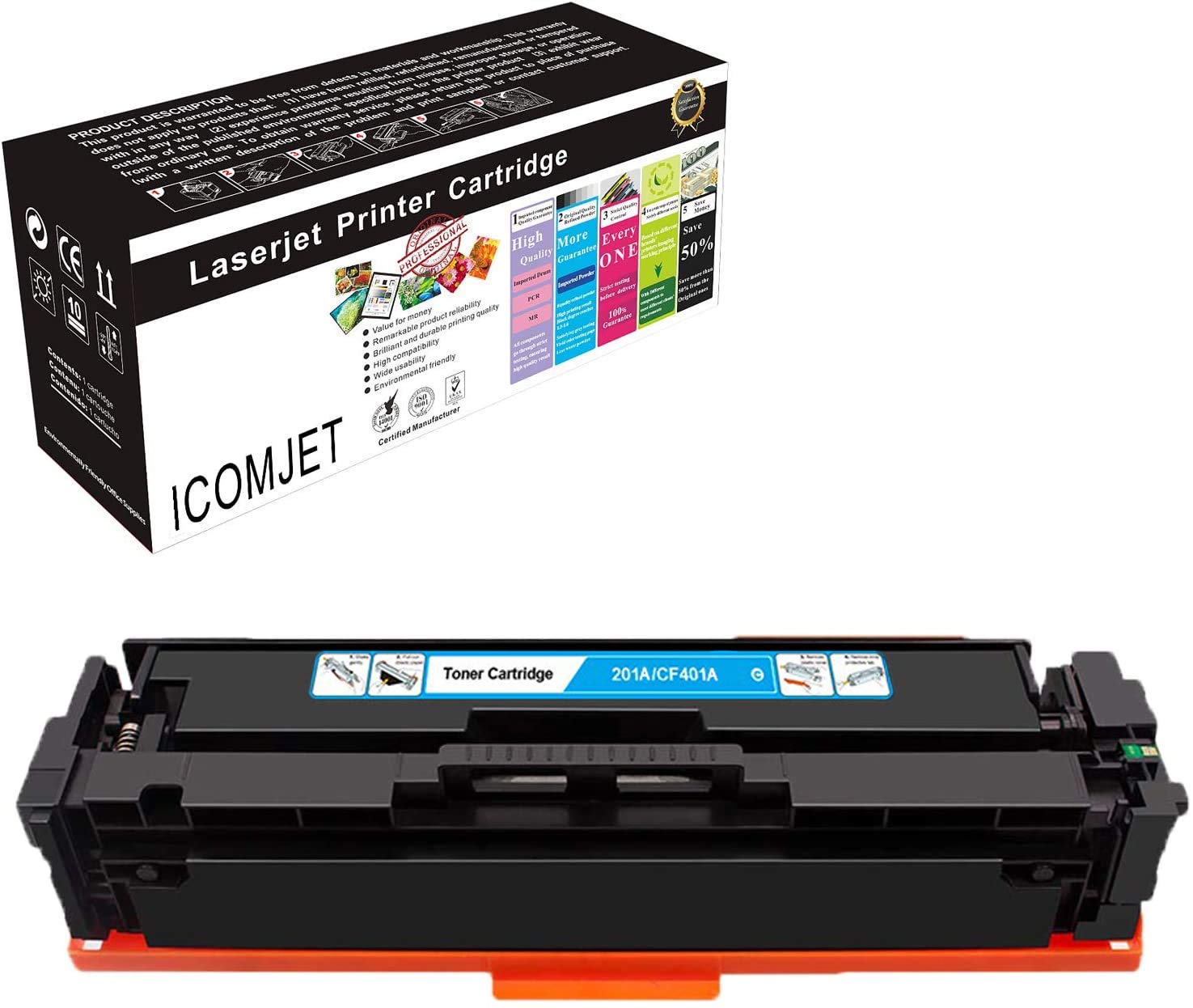 ICOMJET Compatible Toner Cartridge Replacement for HP 201A CF401A Work for HP Color Laserjet Pro M252dn M252n M252dw MFP M277dw M277n M274n Printer (1*cyan)