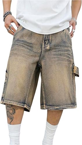 Verdusa Men's Baggy Jorts Vintage Jean Shorts Distressed Wide Leg Bermuda Denim 