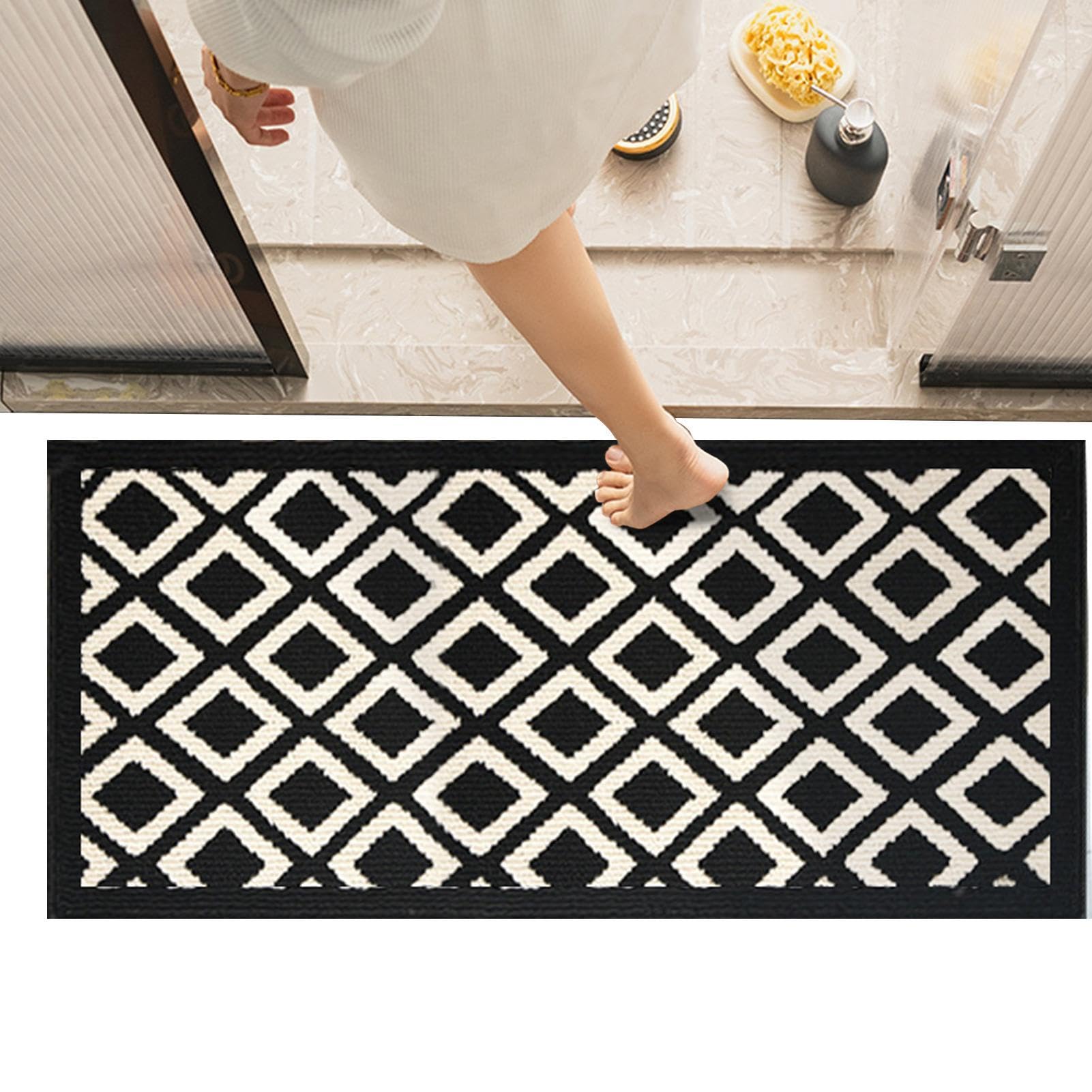 Tapis antidérapant à carreaux pour sol de cuisine étanche et lavable