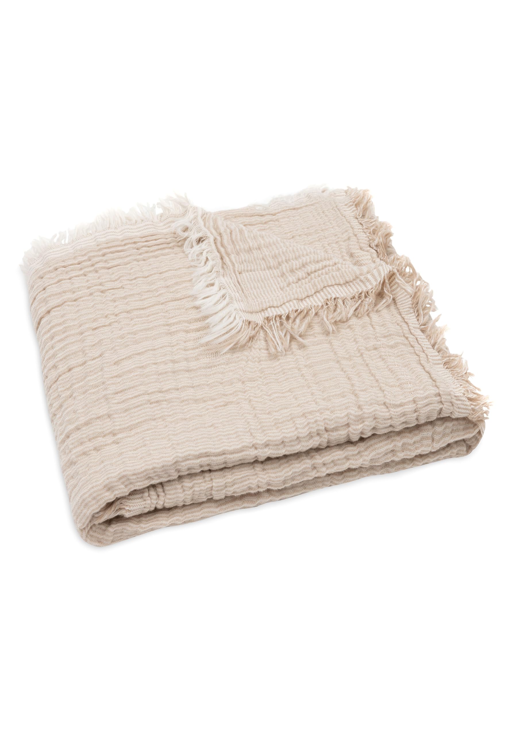 Jollein Couverture pour bébé Muslin- Fringe Stripe, biscuit/ivoire - 75 x 100 cm - 100% coton - Pour berceau bébé - 0,5 tog - Certifié GOTS - Avec franges