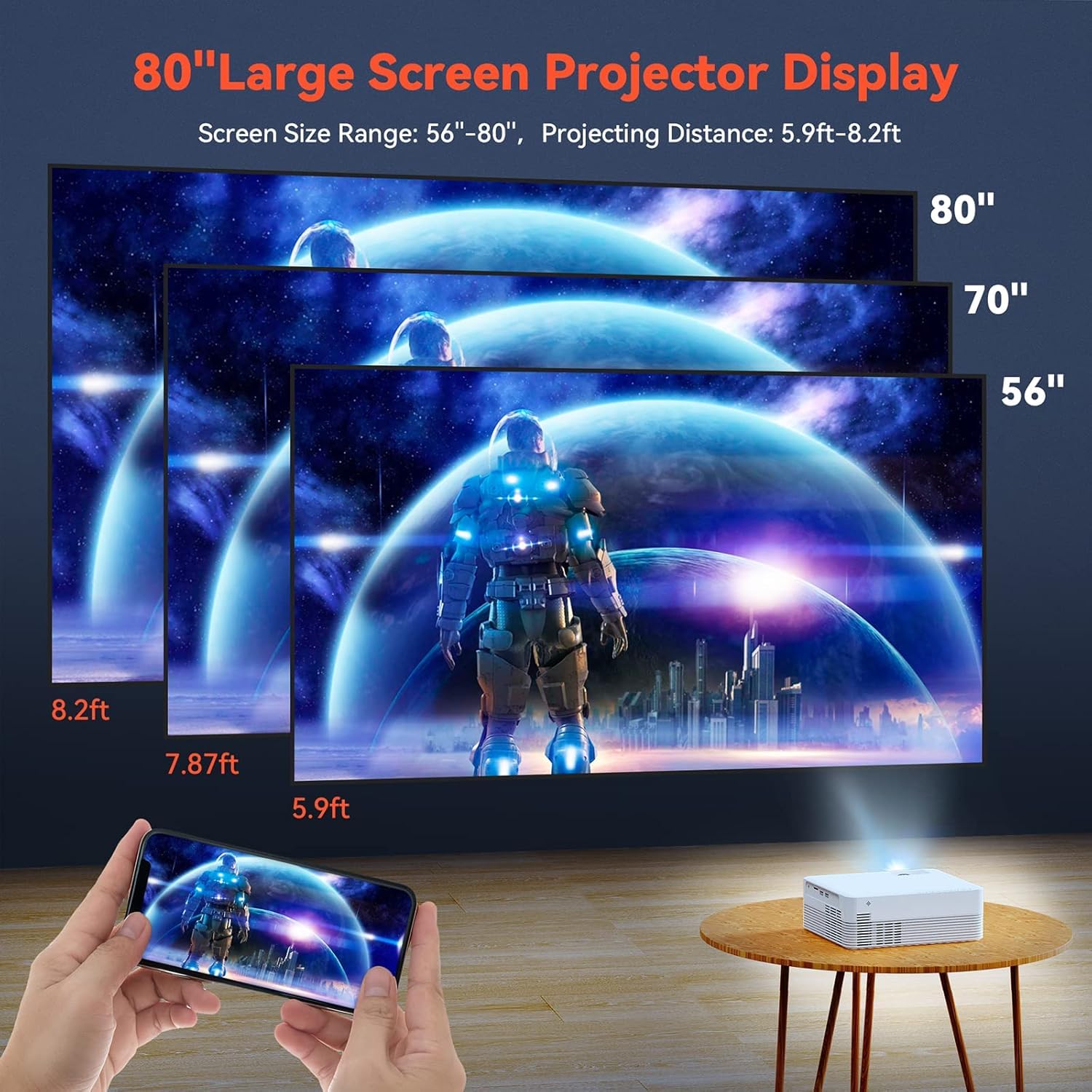 Projecteur avec système Android 9.0 intégré, Projector WiFi Bluetooth, Support 1080P, projecteur Intelligent 6000 lumens, videoprojecteur extérieur Intelligent avec USB pour Films Home cinéma