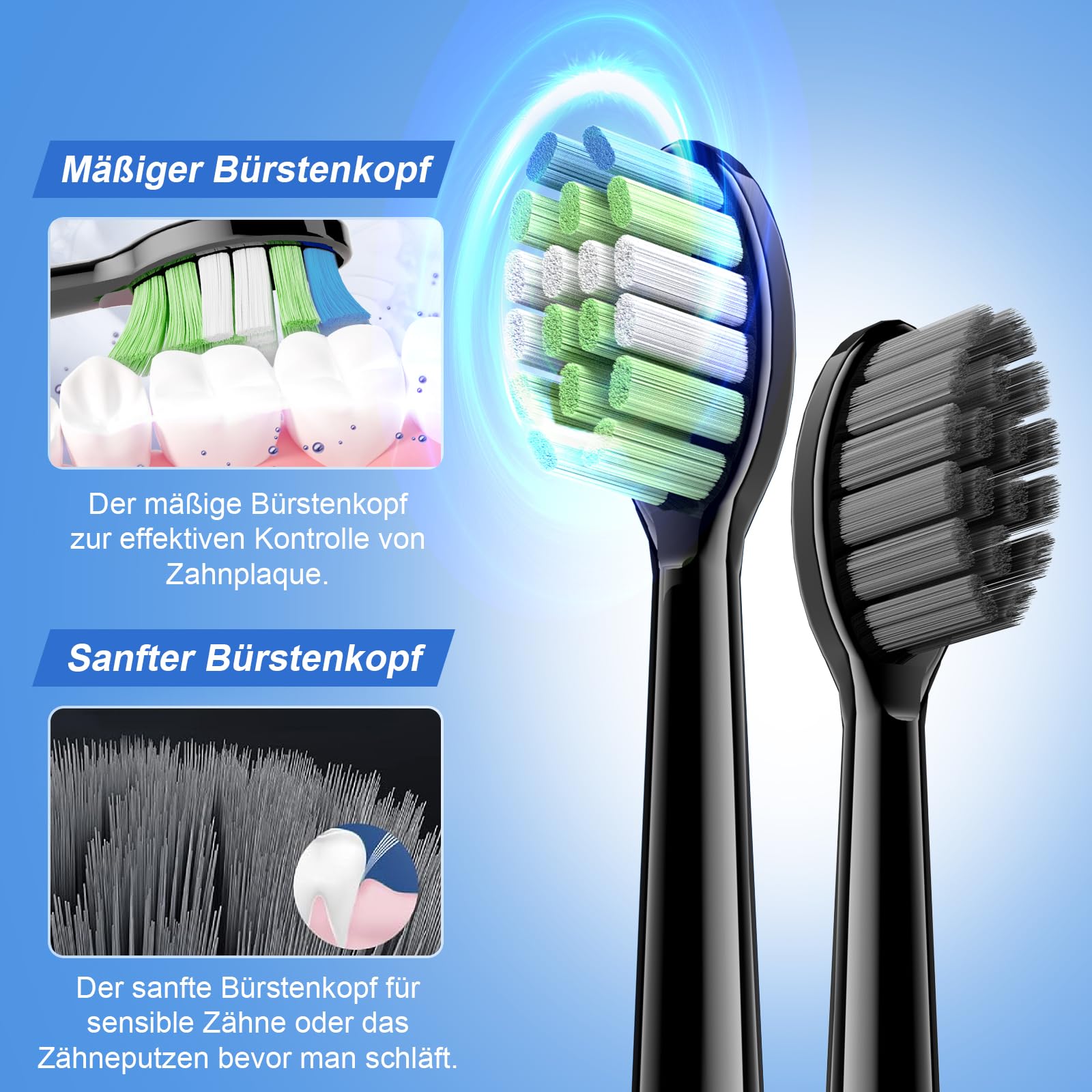 JTF Spazzolino Elettrico Sonico Adulti con 5 Modalità di Spazzolamento, Spazzolini Elettrici ad Ultrasuoni Impermeabile IPX7, 6 Testine, Sensore di Pressione, Timer e Custodia Spazzolino da Viaggio