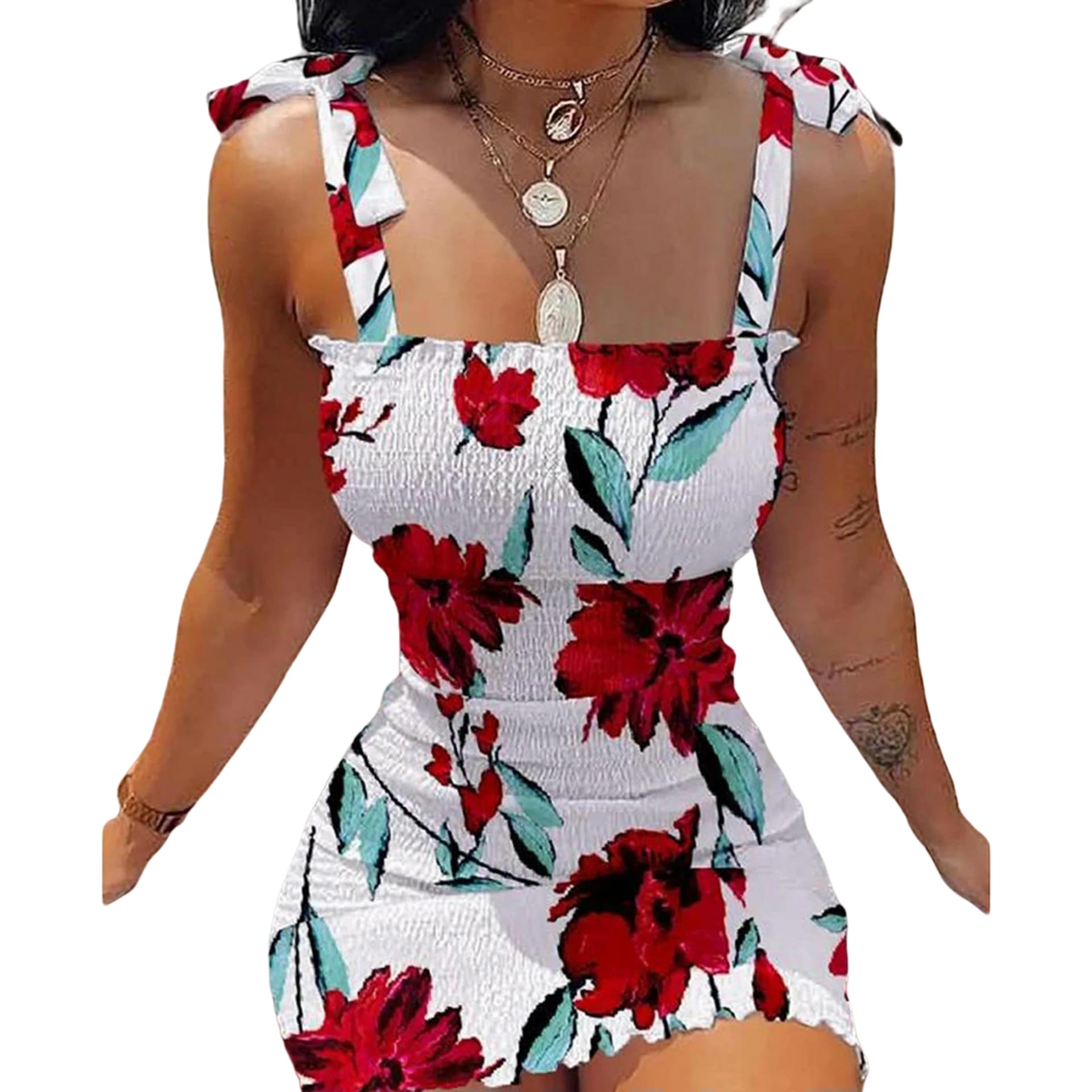 Generic Vestido Camisola Ajustado Floral para Mujer, Primavera Verano 2024, Ropa Femenina de Playa, Minifalda Sexy para Discoteca, Vestidos, Vestido Informal Corto