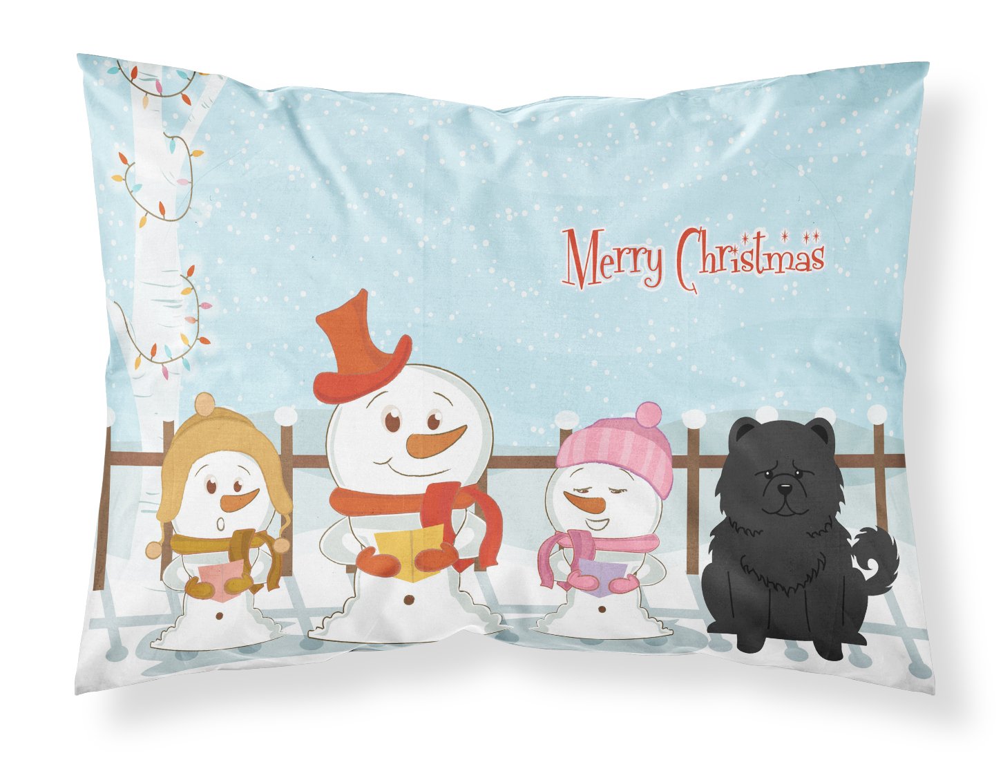 Taie d'oreiller tissu noir Chow Chow pour décoration Noël