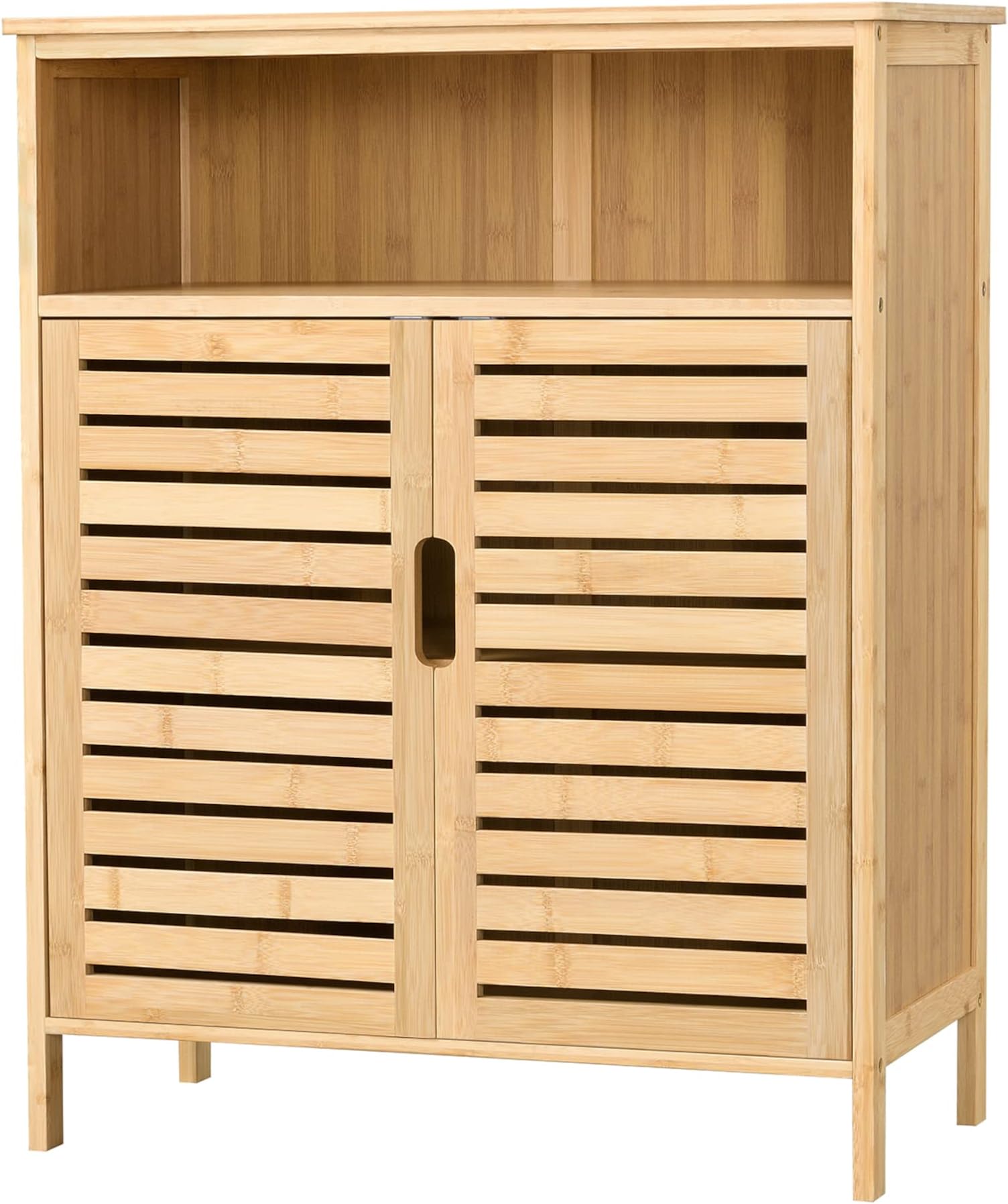 VIAGDO Meuble Rangement Salle De Bain Bambou 50x29x92,3cm - Armoire 2 Portes 2 Étagères Amovibles