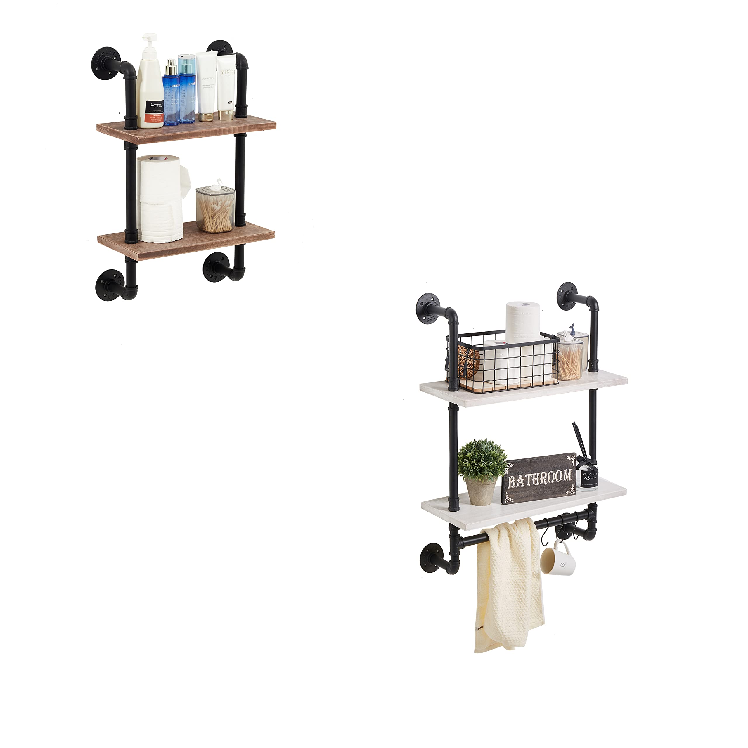 ROGMARS Industrial Floating Shelves Pipe Shelving 24 inch and 12 inch ...