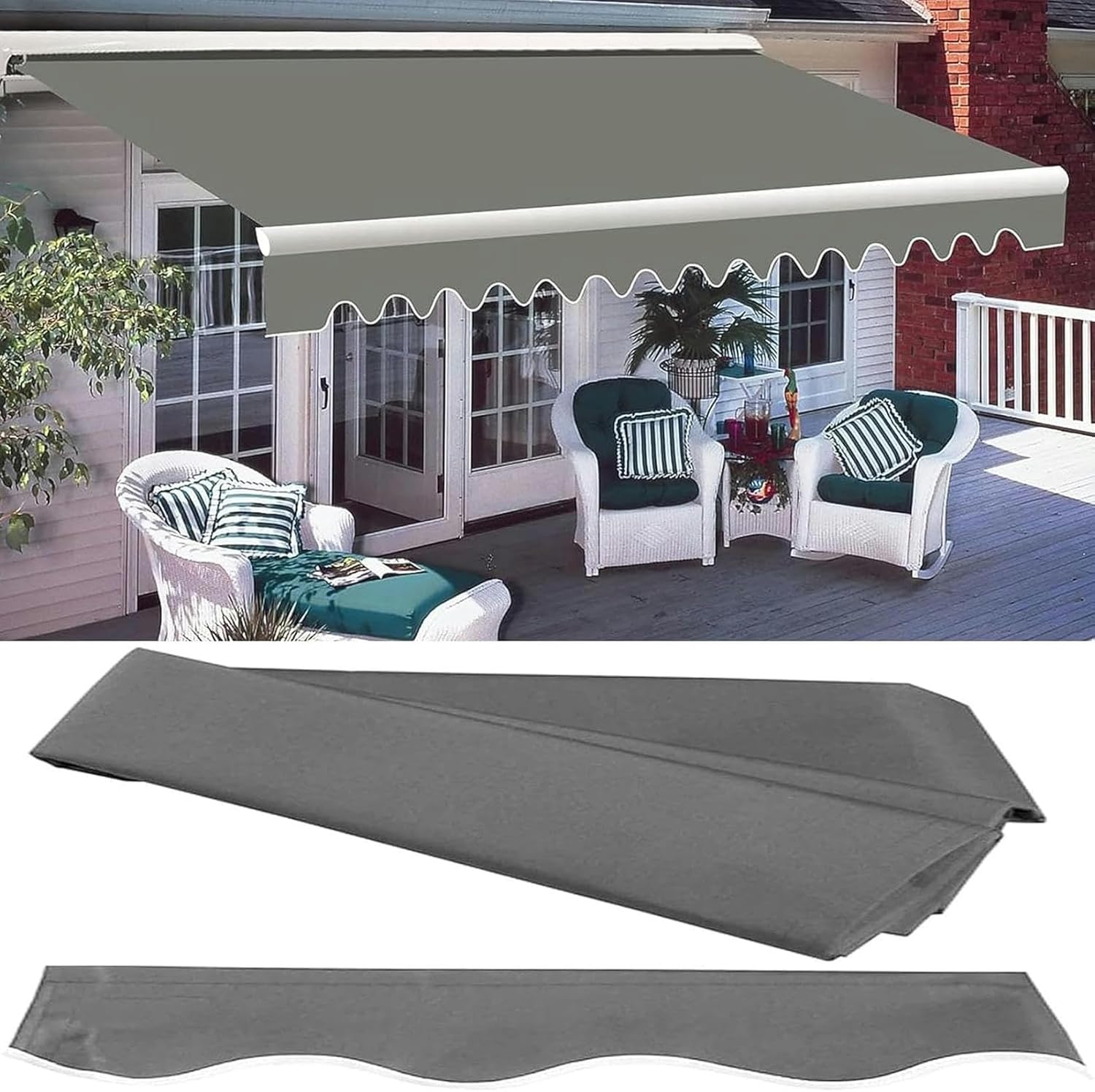 Retractable Patio Awning Waterproof Shade Fabric Replacements 280g Ployester Sun Shade Shelter Canvas Awning Cover for Deck Canopy Window Door(Size:6.6x5ft,Color:Dark Grey)