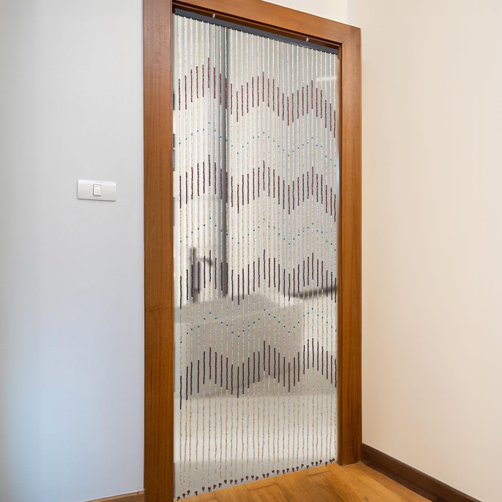 Rideau de porte en bambou - Rideau perles en bois - Rideau à perles en bois - Anti-insectes - Séparateur de pièce - Rideau décoratif pour chambre à coucher, porte de balcon (90 x 220 cm, 31 brins)