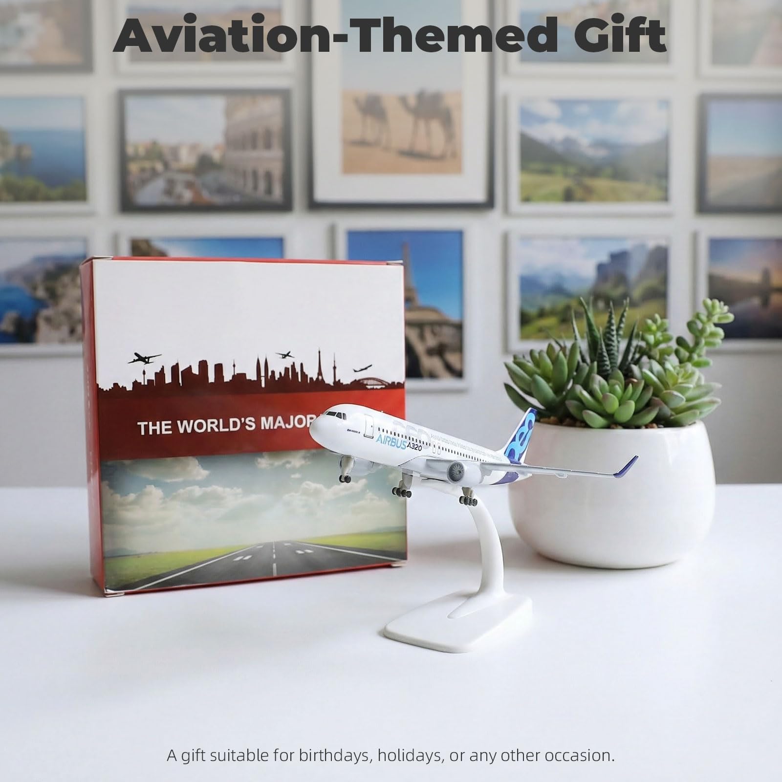 Kit de Maquette d'avion A320 Neo en métal Die-cast échelle 1/200 (18.5 cm)- Modèle d' A320 avec Support de présentation- Cadeau d'anniversaire, de fête ou pièce de Collection pour Adultes