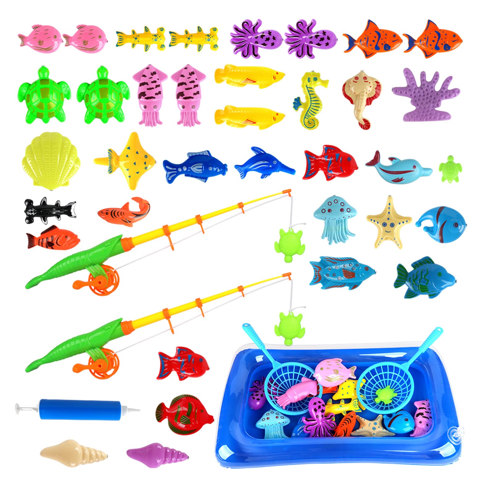 RNPKZ 41 Pcs Magnetic Fishing Toys, Magnetic Fishing Game for Kids, Magnetic Fishing Toys Game Set with Rod and Net, Fishing Bath Toy, Magnetic Fishing Game Toy for 3 4 5 6 7 Year Old Boys and Girls