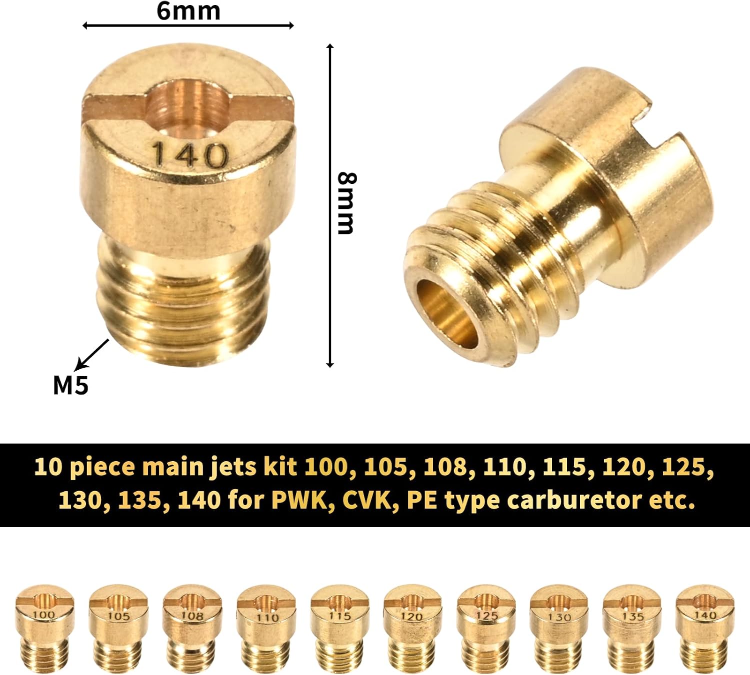 Trkimal 20PCS Carburetor Repair Accessories Kits, 10PCS Carburetor Main Jets and 10 Pcs Slow Pilot Jets for CVK PWK Keihin PWM OKO , Brass Jet Kits (20PCS-C)