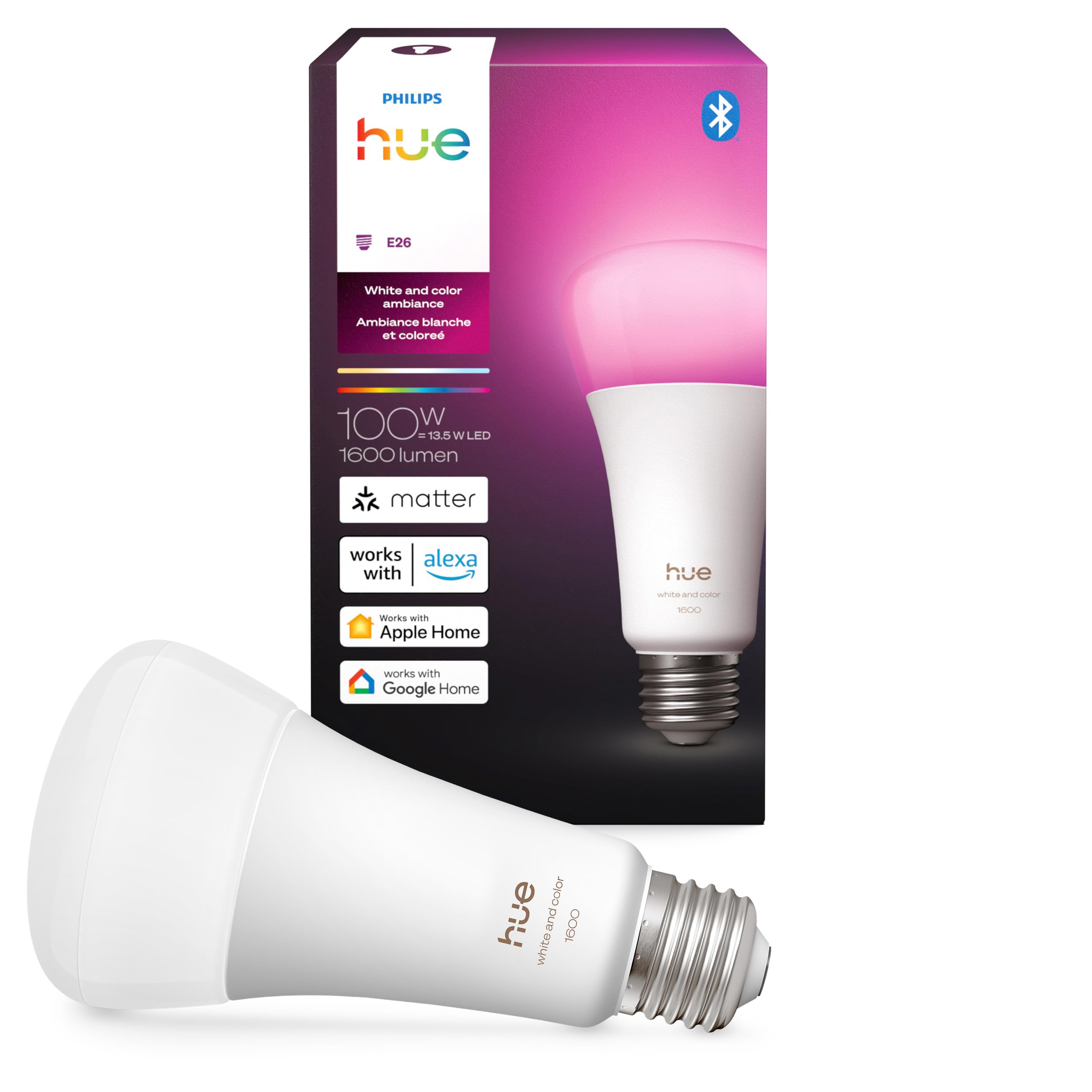 Philips Hue Smart LED A21 Bulb, White and Color Ambiance, E26 Base
