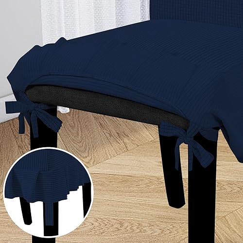 Miniatura 5 de Easy-Going - Fundas para sillas de comedor elásticas Parsons con falda, fundas para sillas de comedor para restaurante y banquete (2 piezas, azul