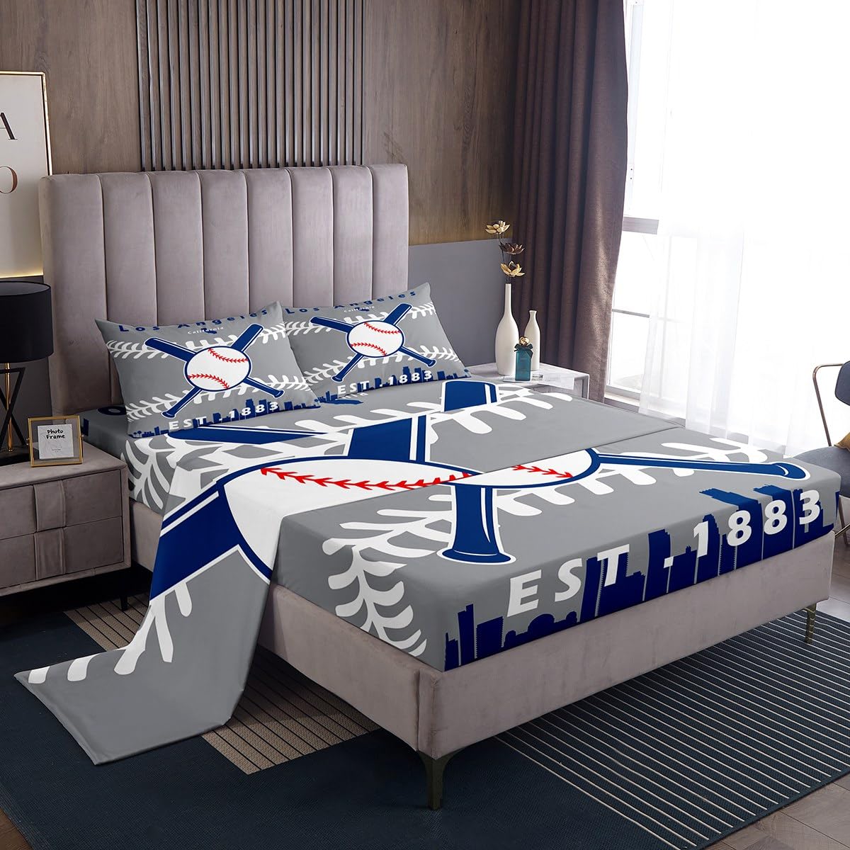 Erosebridal Baseball Bed Sheets Set for Player Gift Full,Baseball Team Sheet Set for Kids Boys Girls,Sports City Sheets,Athletes Flat Fitted Sheet