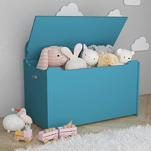 JARKUZ Caja de juguetes de madera para niños, organizador ancho de almacenamiento de juguetes, baúl de juguetes con tapa de seguridad con bisagras