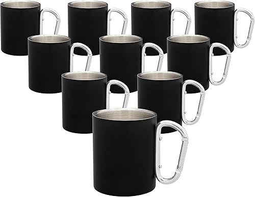 Miniatura 15 de Tazas personalizadas de acero inoxidable con asa de mosquetón, 10 onzas, juego de 10, paquete personalizado a granel, perfectas para café