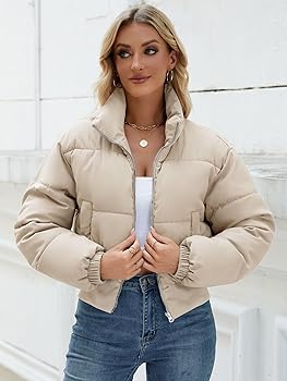 ジャケット FAY Women Jackets NAW12494740WINC205 Beige Ogfao Womens Cropped Puffer Jackets Long Sleeve Short Puffy