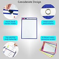 Vista 3 de MILEKE Bolsillos de borrado en seco resistentes, fundas de borrado en seco regrabables para la escuela y el trabajo, protectores de hojas de trabajo