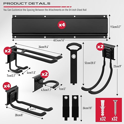 Miniatura 3 de SEDY Organizador de herramientas de almacenamiento de garaje resistente de 64 pulgadas para montaje en pared, estante de herramientas con ganchos