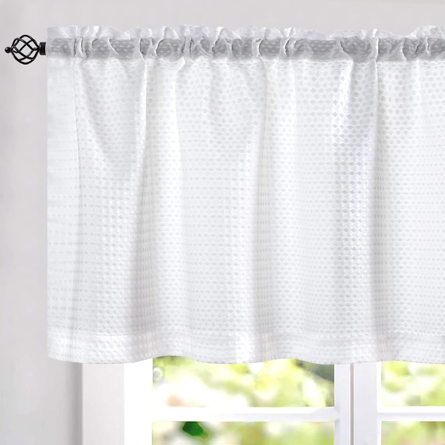 Amazoncom Jinchan Kitchen Curtains Waffle Weave Valance For Kitchen Bathroom Waffle Woven Textured Window Treatment 1 Panel W60 X L18 White Home Kitchen