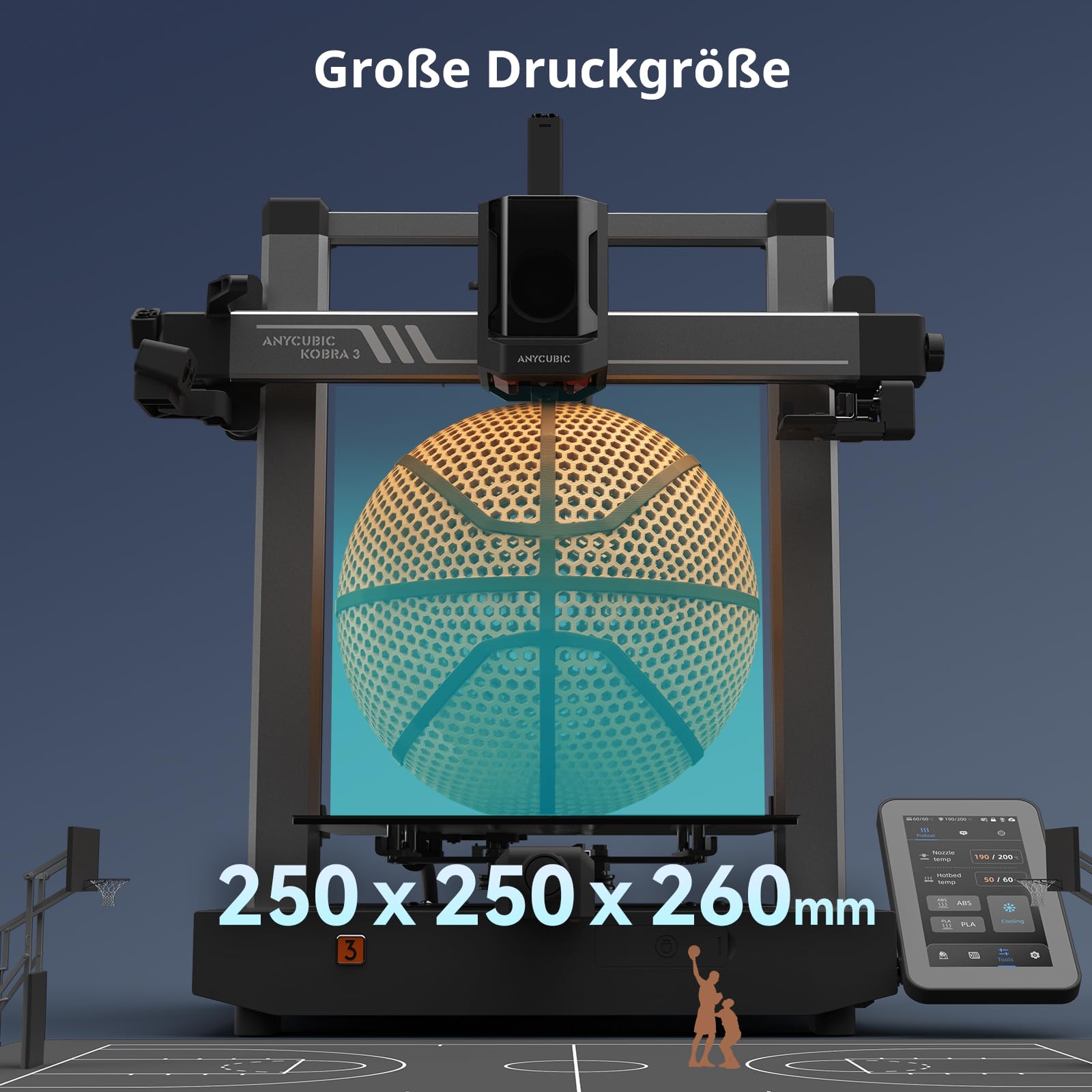 Anycubic Kobra 3 Combo 3D-Drucker, Mehrfarbendruck in 4 Farben, 600 mm/s hohe Geschwindigkeit, Trocknen von Filament während des Drucks, Auto Fortsetzung Druck, Größe 250 x 250 x 260 mm