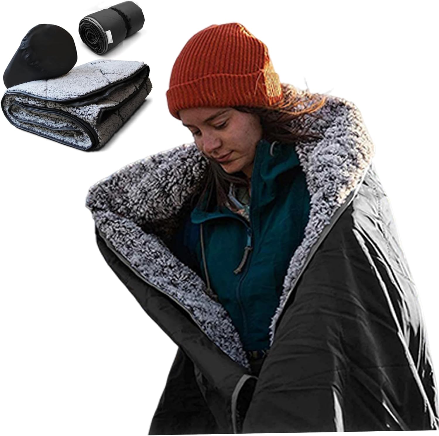 Camping Blanket 55x79 Waterproof Stadium Blanket with Storage Bag Washable Windproof Warm Foldable Down Camping for Sporting Events Picnic Travel.