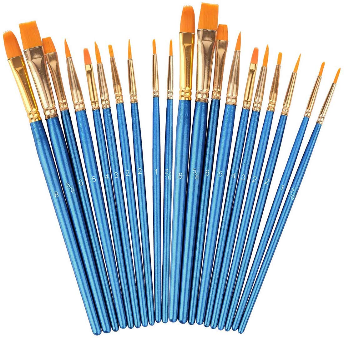 Acrylic Paint Brushes Set, 2 Pack / 20 PCS Round Pointed Tip Artist Paintbrushes Nylon Hair Brushes for Oil, Watercolor, Gouache, Acrylic Painting, Blue