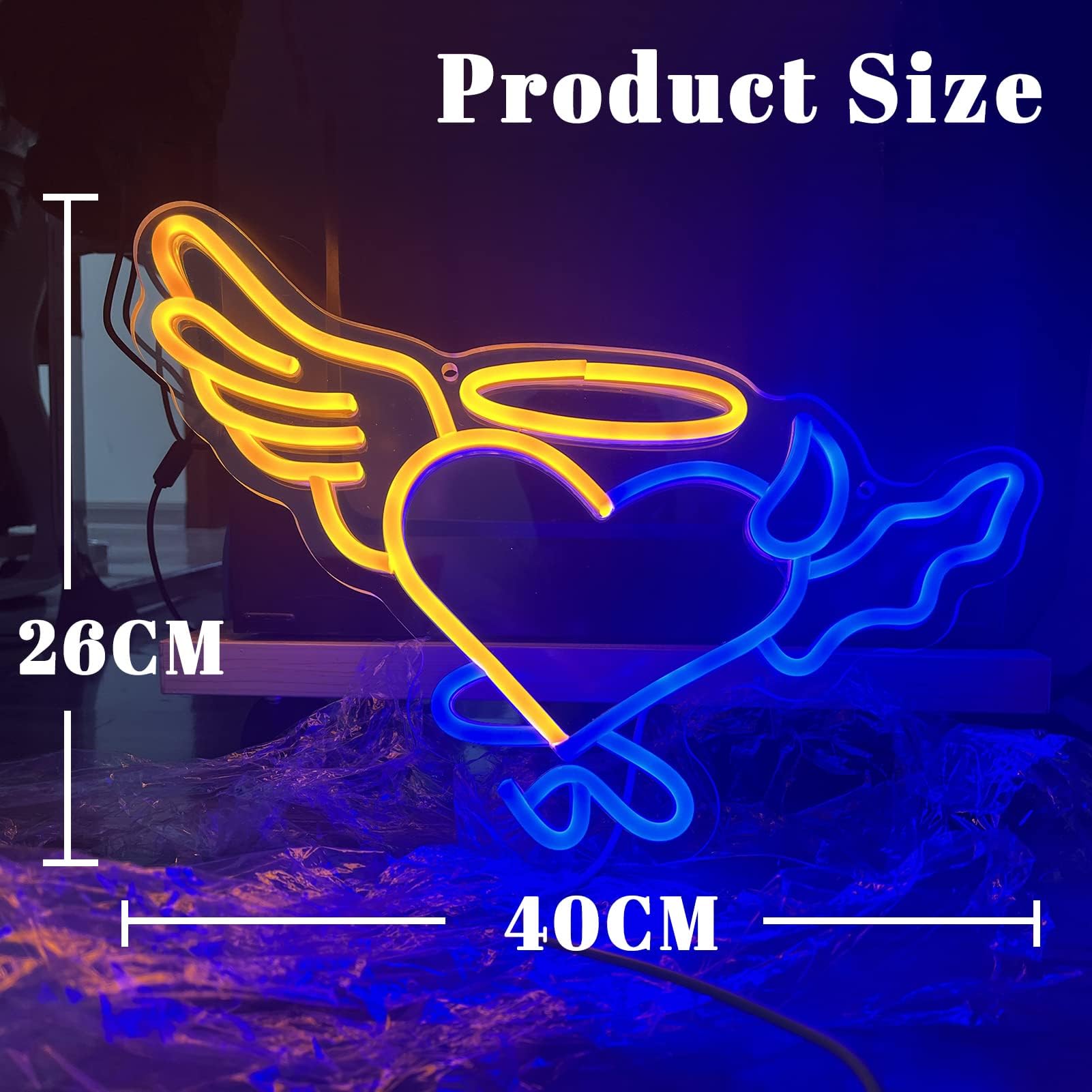 Amazon.co.jp: ネオンサイン - 天使と悪魔のハートのネオンサイン